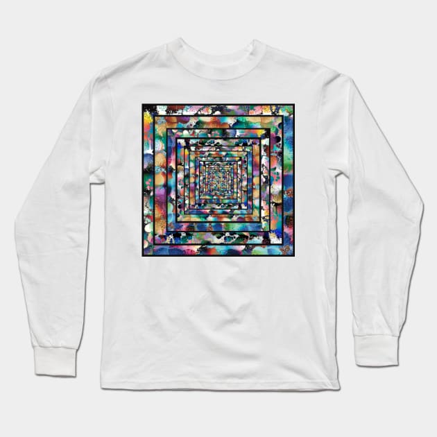 Splatter Paint on Concentric Squares, Spray Paint Rainbow Pattern Long Sleeve T-Shirt by cherdoodles